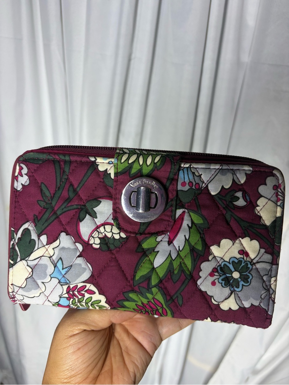 Vera Bradley Plum Floral Quilted Turn-Lock Wallet